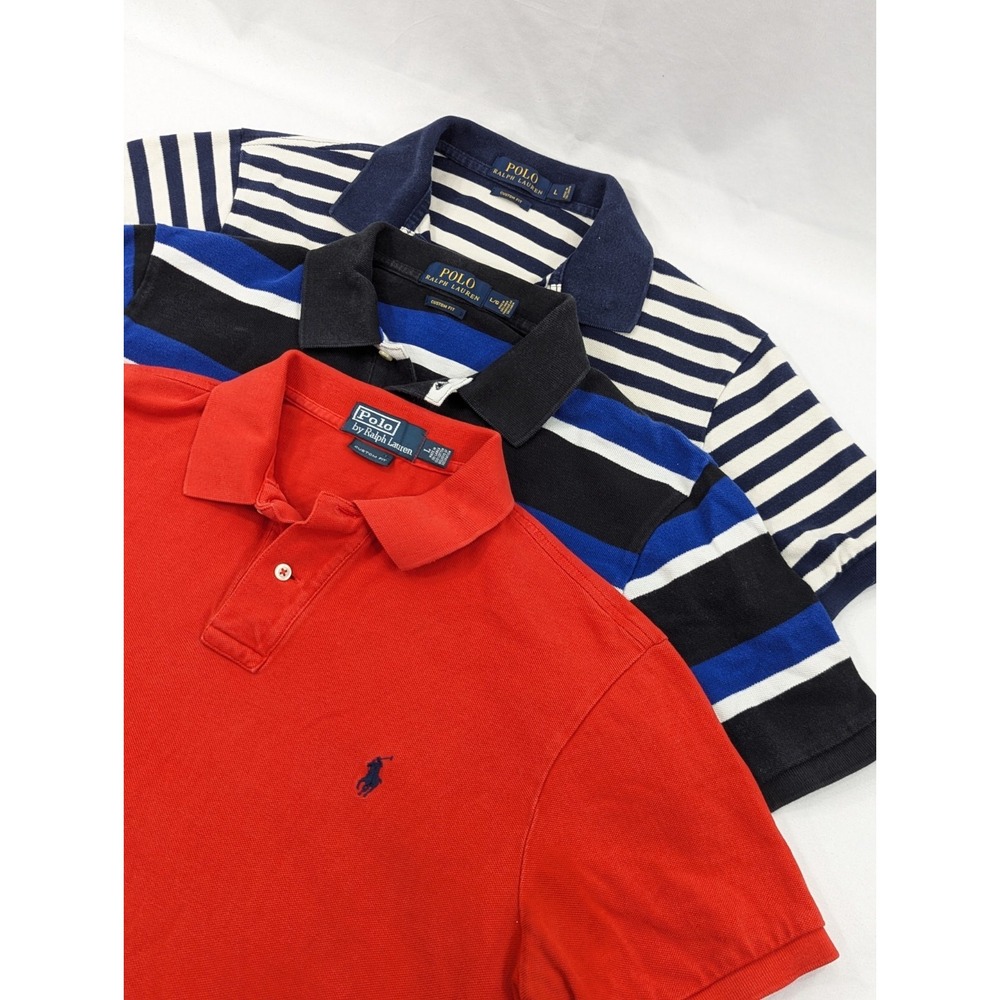 3) Theee Polo Ralph Lauren Men Cotton Large Pony Polo Shirt Custom Fit Pony Logo